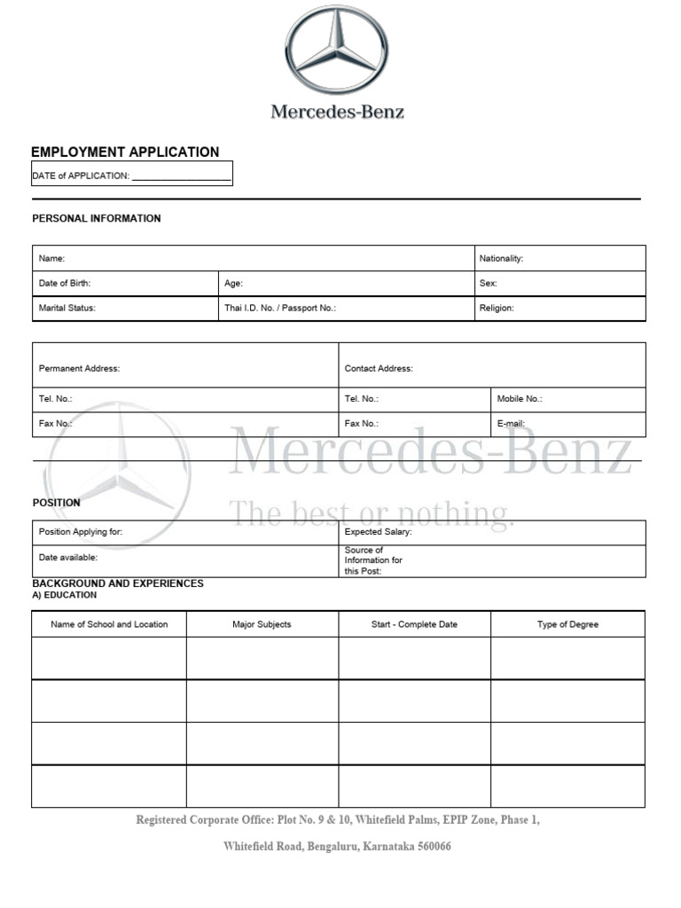 Mercedes-Benz Application Form | PDF