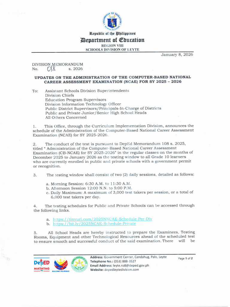 DM No. 018, S. 2026 Updates On The Administration of The Computer-Based ...