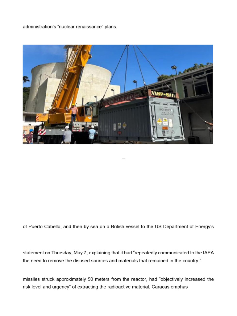 Venezuela - US Removes Enriched Uranium From Obsolete Nuclear Reactor ...