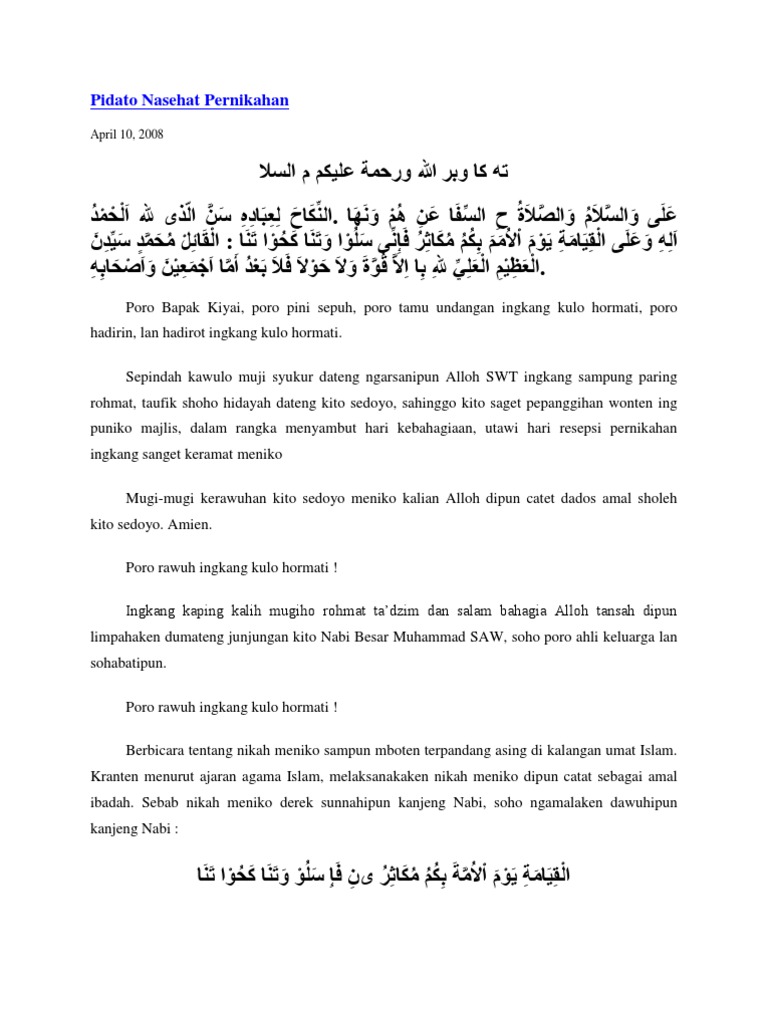 Pidato Nasehat Pernikahan