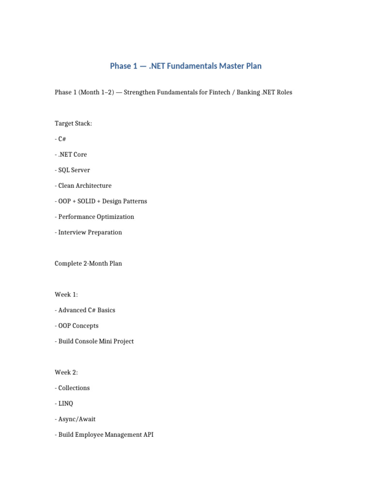 Phase1 DotNet Fundamentals MasterPlan | PDF | Language Integrated Query ...