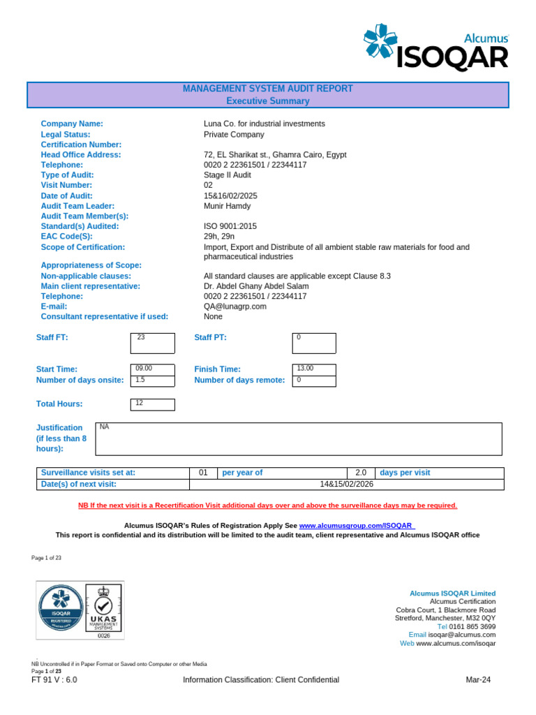 2025 - FT 91 Stage II Audit Report - General (27K) | PDF | Audit ...
