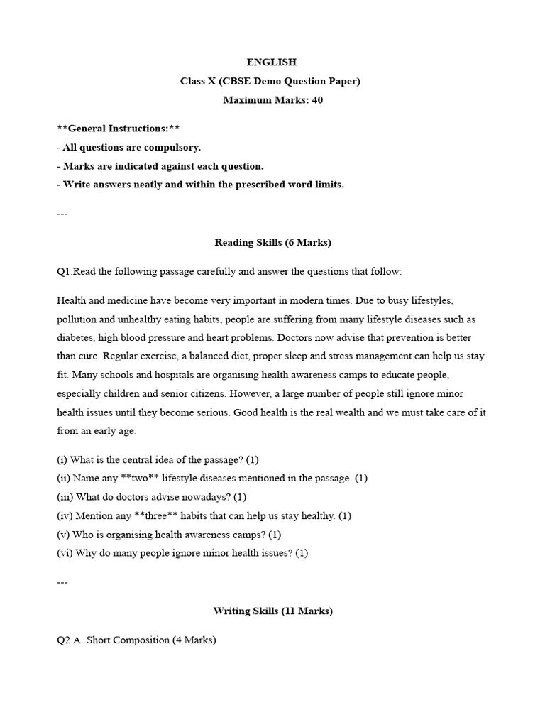English Premid Demo Paper -1 | PDF