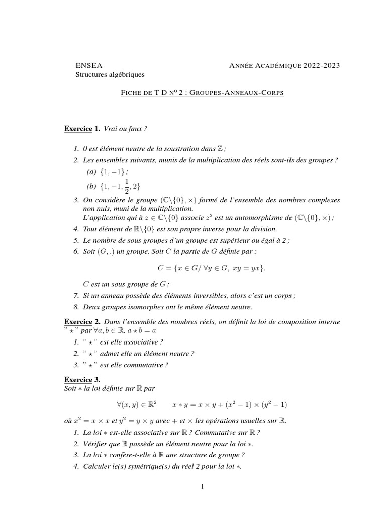 TD Structure Algebrique Ensea 22-23 | PDF