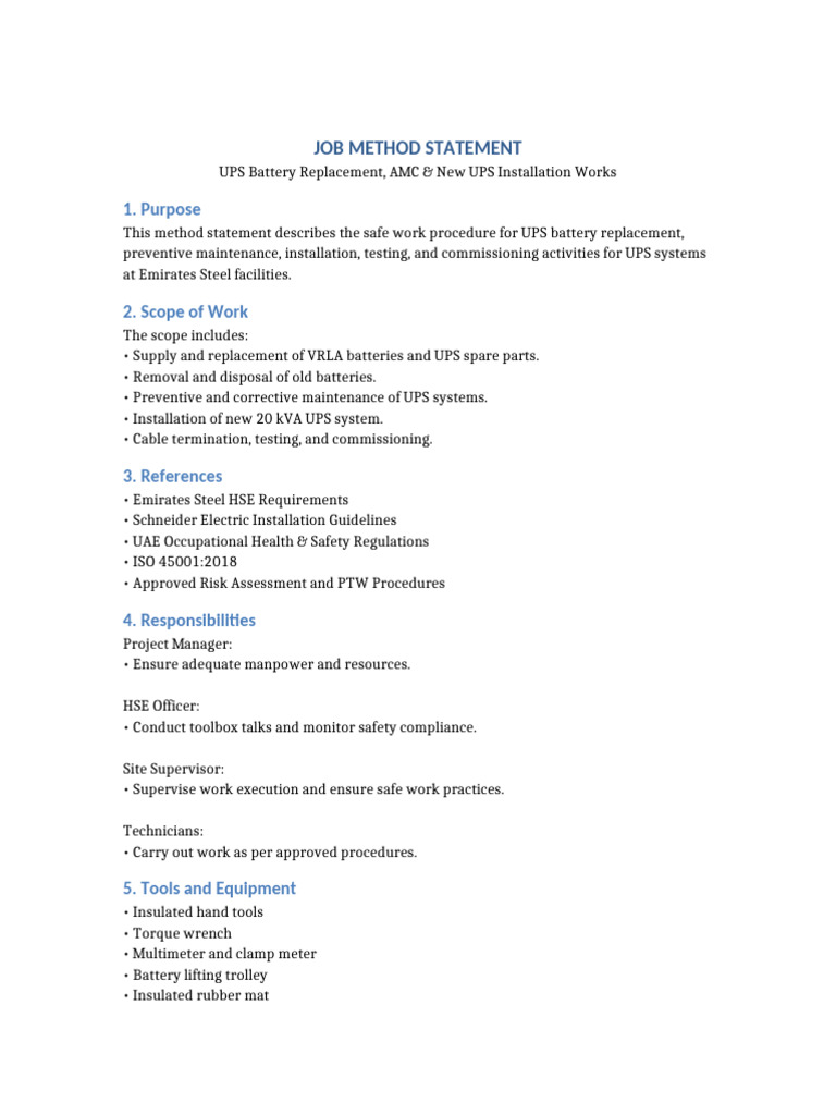 UPS Job Method Statement | PDF | Occupational Safety And Health | Safety