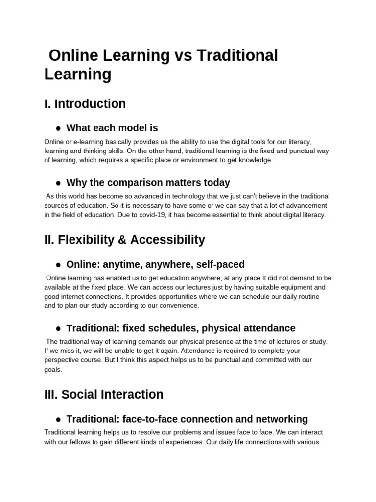 Online Learning Vs Traditional Learning | PDF | Educational Technology ...