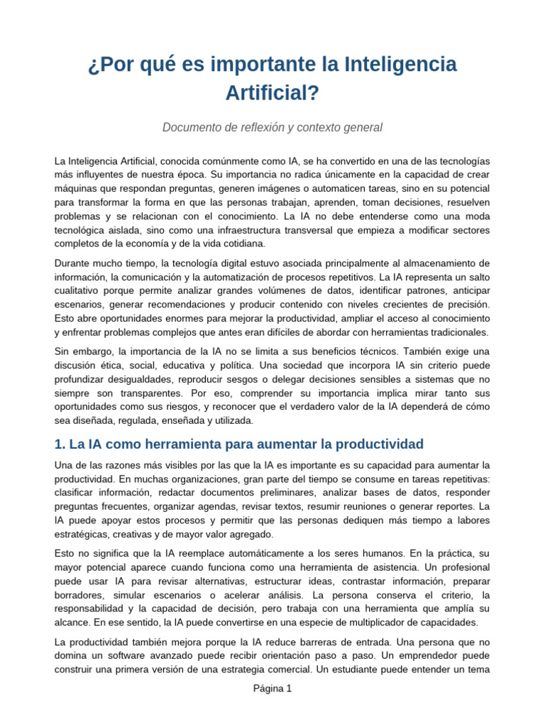 Importancia de La Inteligencia Artificial | PDF | Inteligencia ...