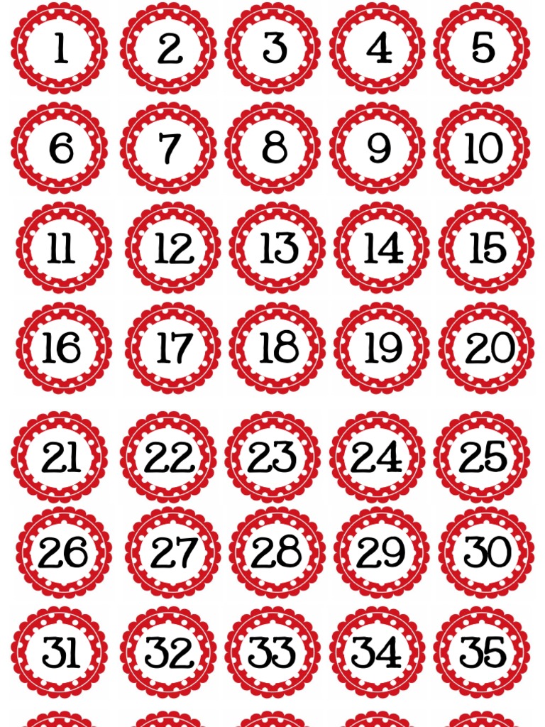 Small Circle Polka Dot Numbers Red 1-40 | PDF