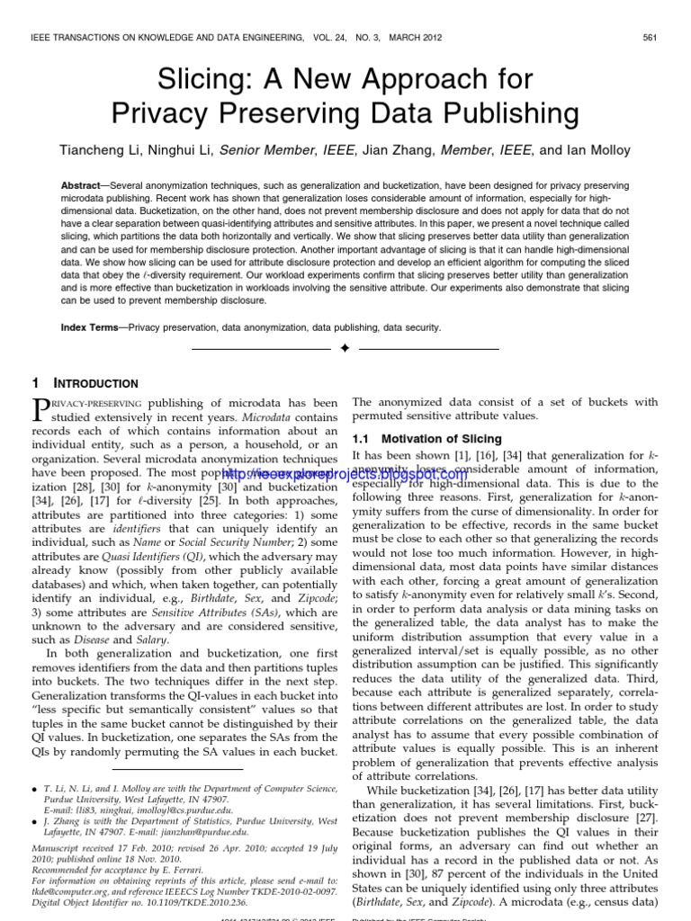 Data Slicing for Privacy Protection | PDF | Cluster Analysis ...