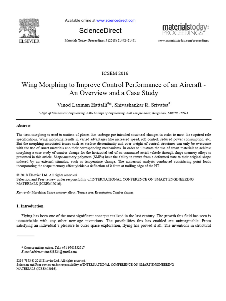 Wing Morphing 2016 | PDF | Shape Memory Alloy | Airfoil