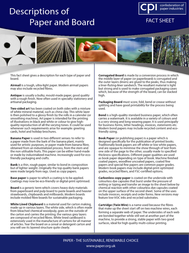 FS_Descriptions of Paper and Board | PDF | Paper | Paperboard