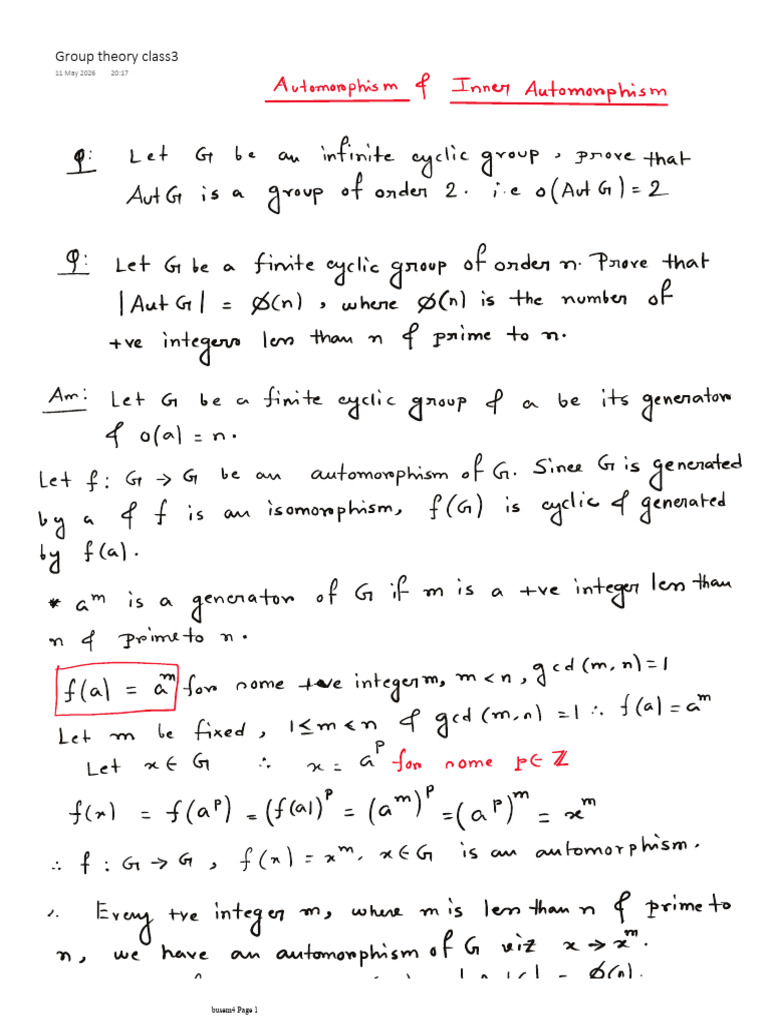 Automorphism Group Theory Class3 Burdwan Universit - 260514 - 211402 | PDF