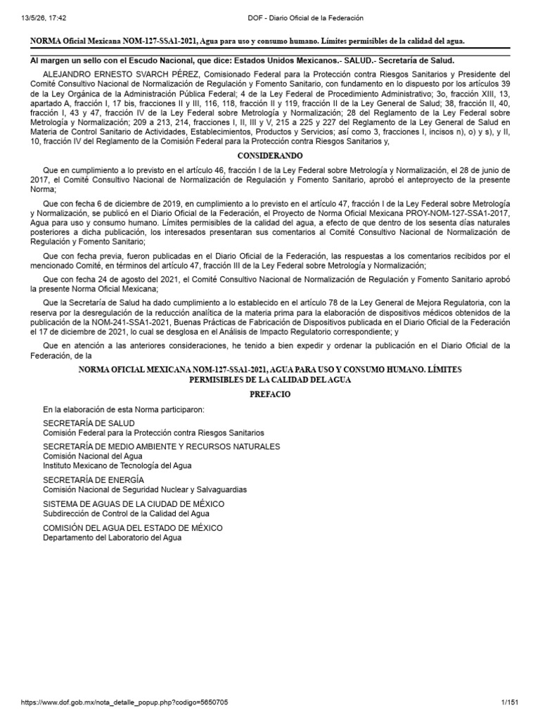 Nom 127 | PDF | Agua | Agua potable