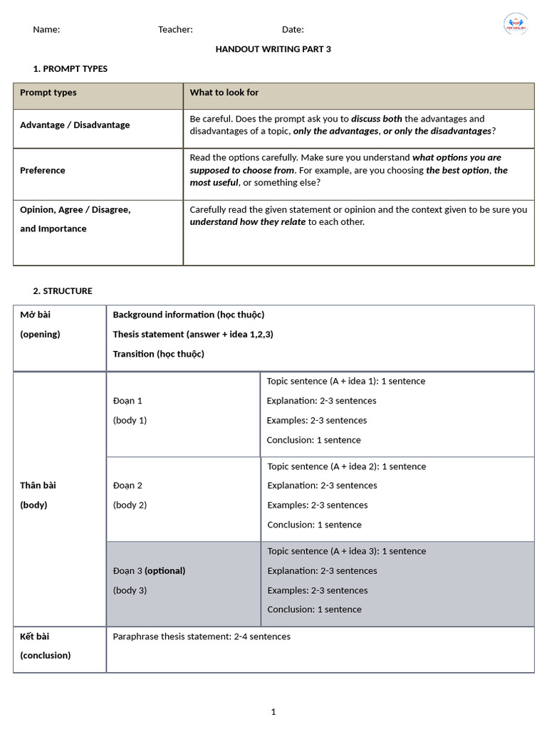 Handout Part 3 Writing | PDF