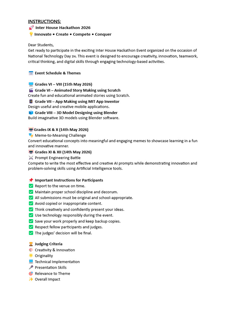 Instructions For Hackathon | PDF