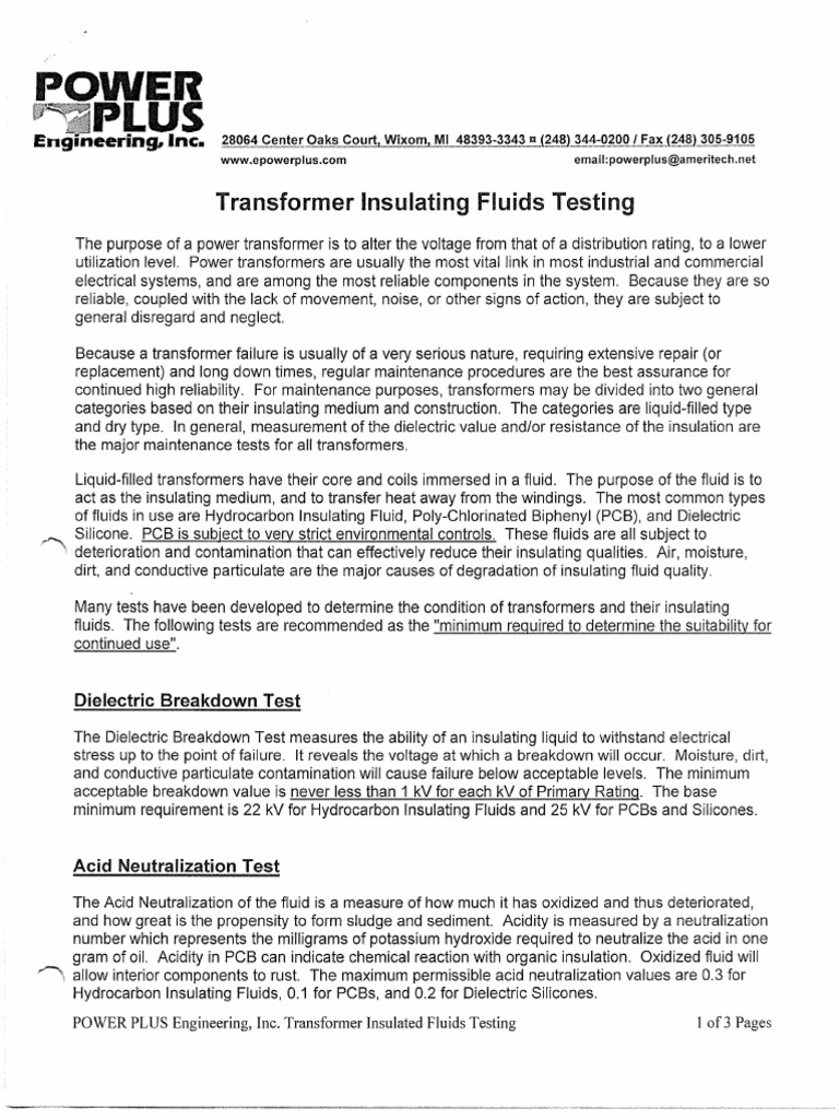 Transformer Insulating Fluids Testing | PDF | Transformer ...
