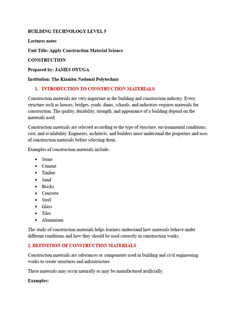 Bdt Materil Level 5 Topic1 | PDF | Concrete | Building Materials