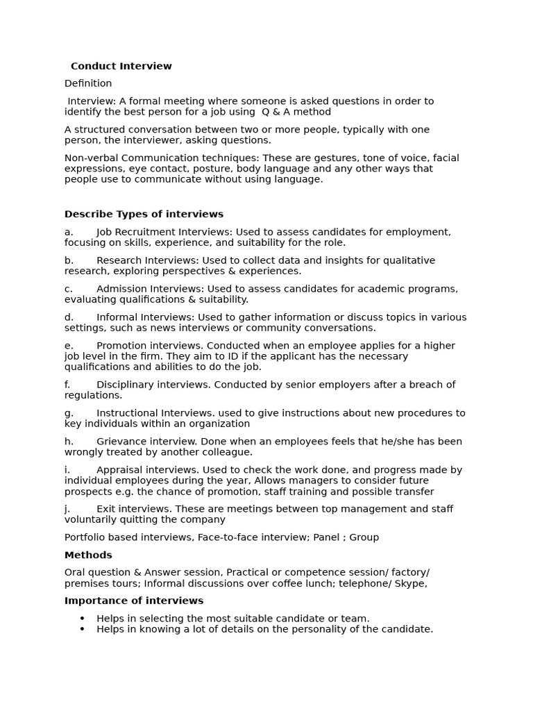 Handout Interview | PDF | Nonverbal Communication | Body Language