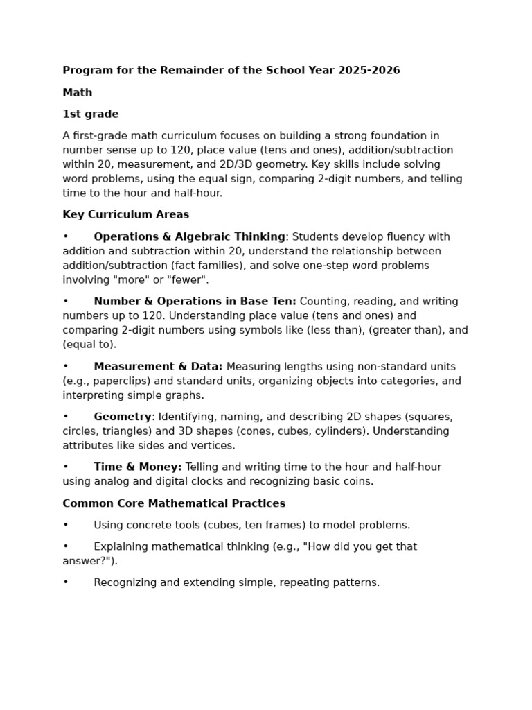 Grade 1 Math Curriculum | PDF | la communication | Notation