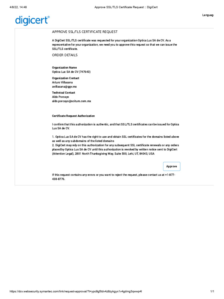 Approve SSL_TLS Certificate Request __ DigiCert | PDF