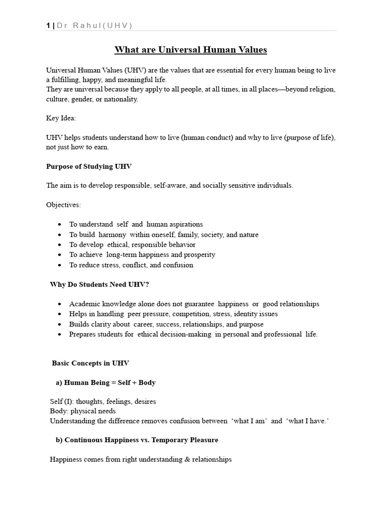 UHV Notes | PDF | Happiness | Value (Ethics)