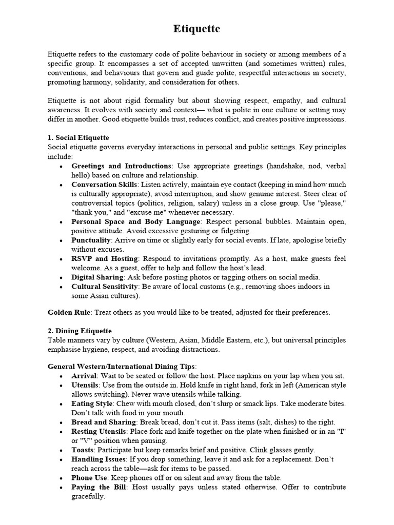 Etiquette | PDF | Human Communication | Communication
