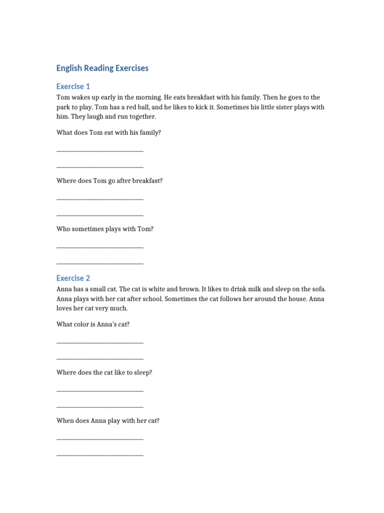 English Reading Exercises | PDF