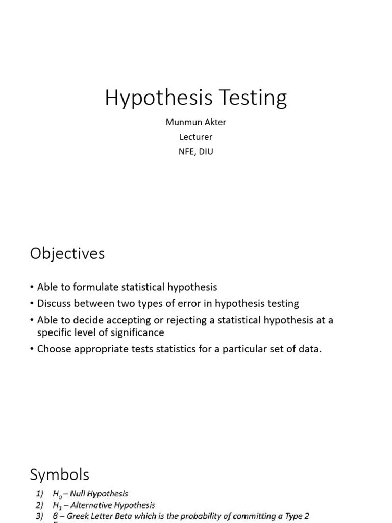 Lecture 8_ Hypothesis Testing | PDF | P Value | Statistical Significance