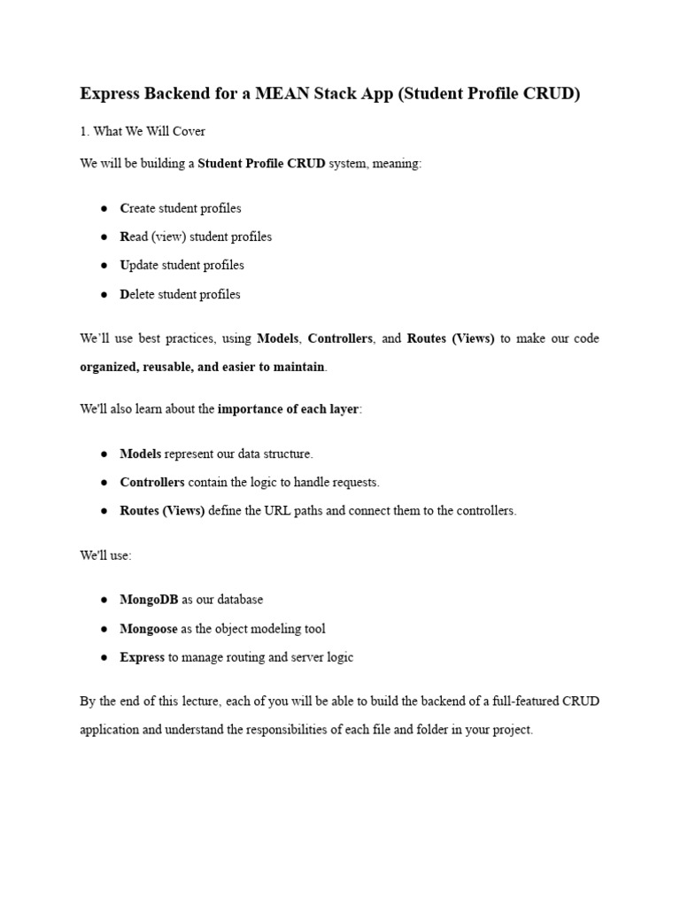 Express Backend for a MEAN Stack App (Student Profile CRUD) | PDF ...