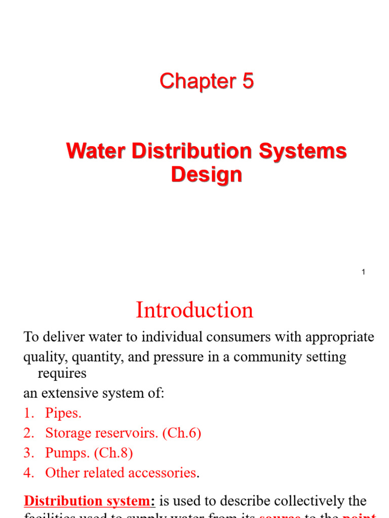 Ch.5 Water Distribution Systems Design | PDF | Pump | Water