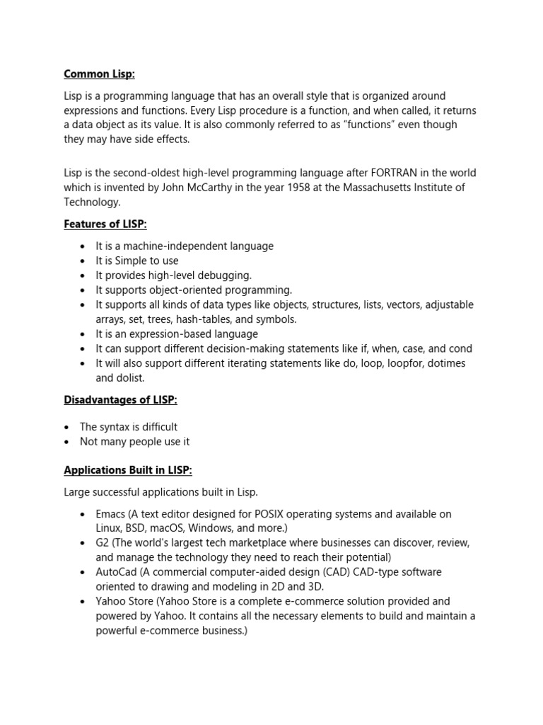 Common LISP | PDF | Parameter (Computer Programming) | Computer Programming