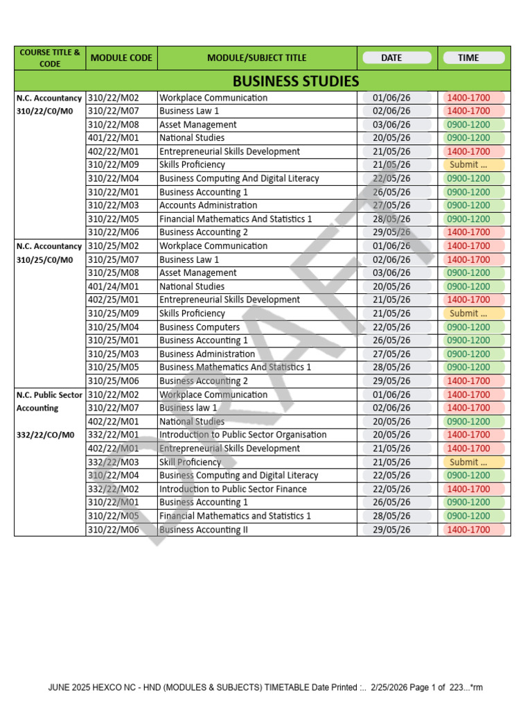 Exams Timetable 2026 | PDF | Economies | Business