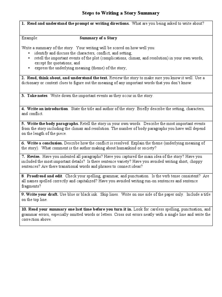 Steps To Writing A Story Summary  PDF  Paragraph