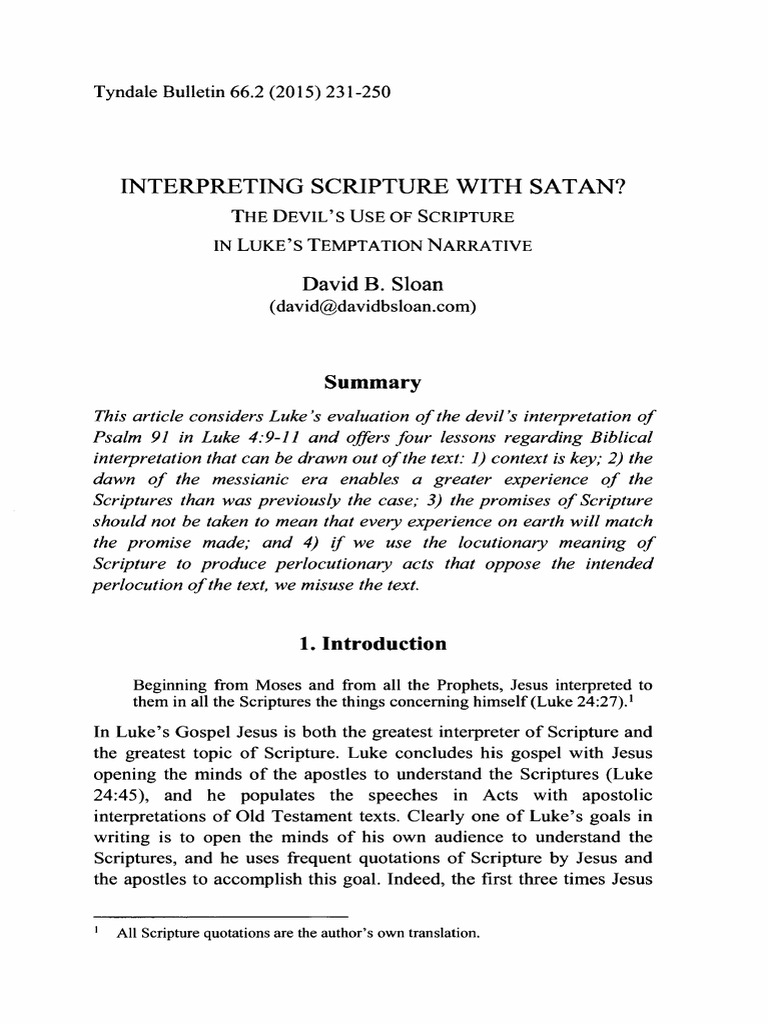 Sloan_Interpreting Scripture With Satan | PDF | Jesus | Serpents In The ...