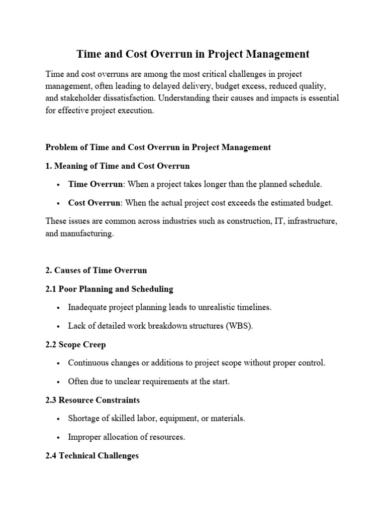 Time and Cost Overrun in Project Management | PDF | Project Management ...