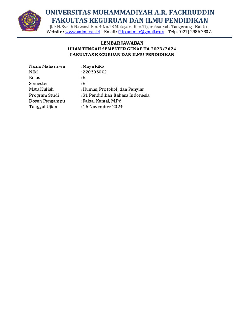 Humas,Protokol,DanPenyiar MayaRika 220303002 PBI | PDF