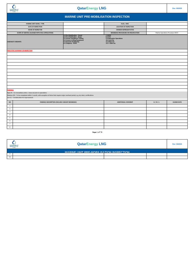 MP Pre-Mobilization Inspection Checklist Rev 00-2025 | PDF | Watercraft ...