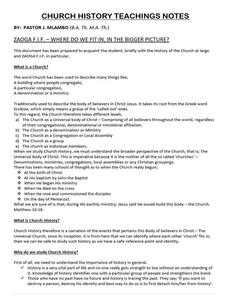 Church History 1 Notes 090729 | PDF | Christian Church | Catholic Church