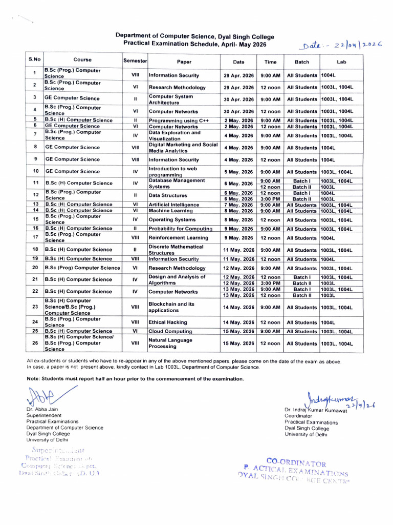 Computer Science Date Sheet Practical Exam April May 2026 | PDF ...