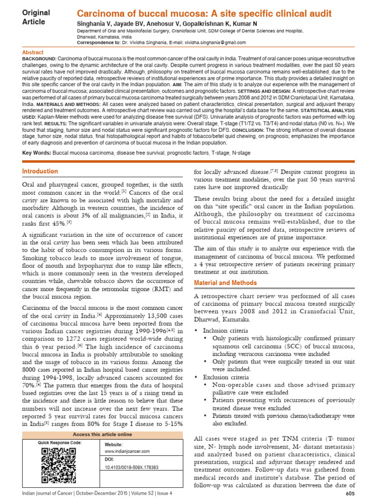 Carcinoma of Buccal Mucosa a Site Specific.41 | PDF