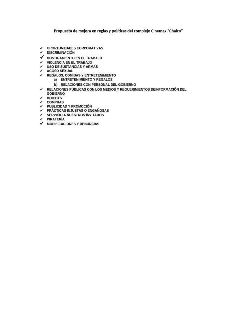 Propuesta de Mejora en Reglas y Políticas Del Complejo Cinemex | PDF