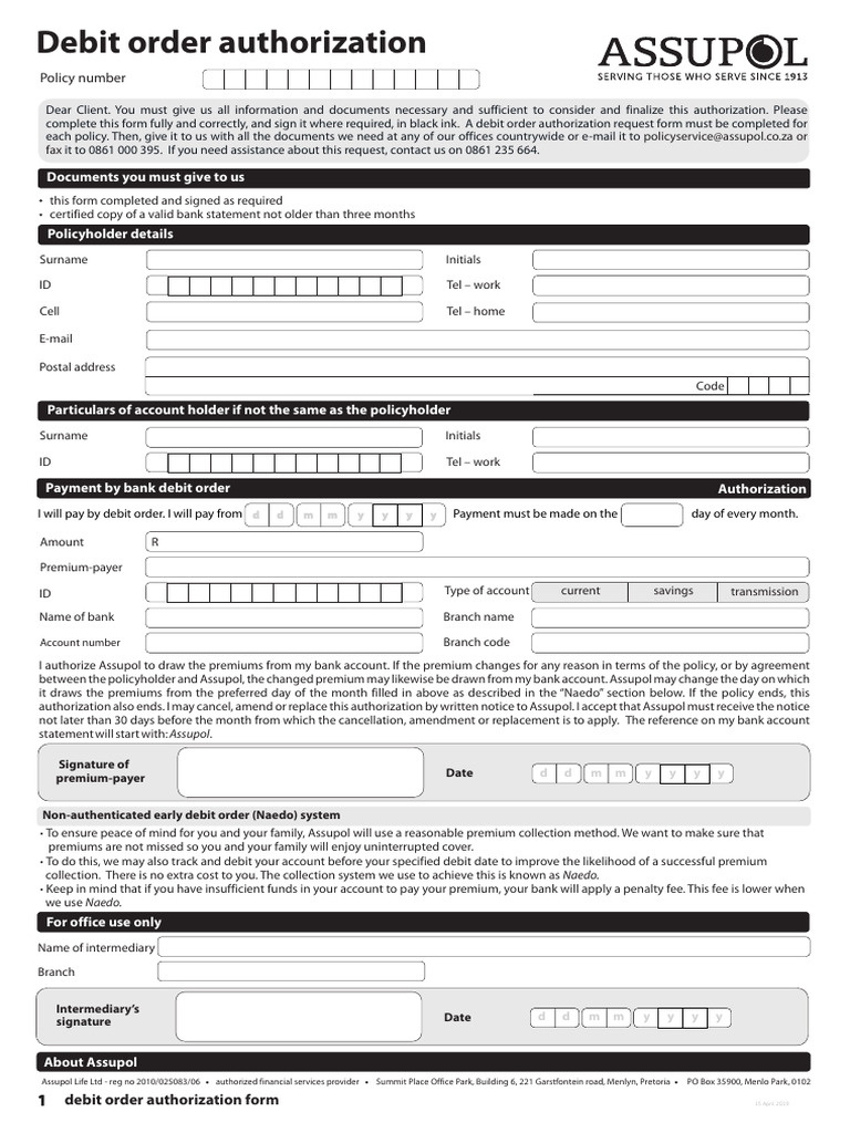 Debit Order Authorization Form_2019 | PDF | Banks | Debit Card