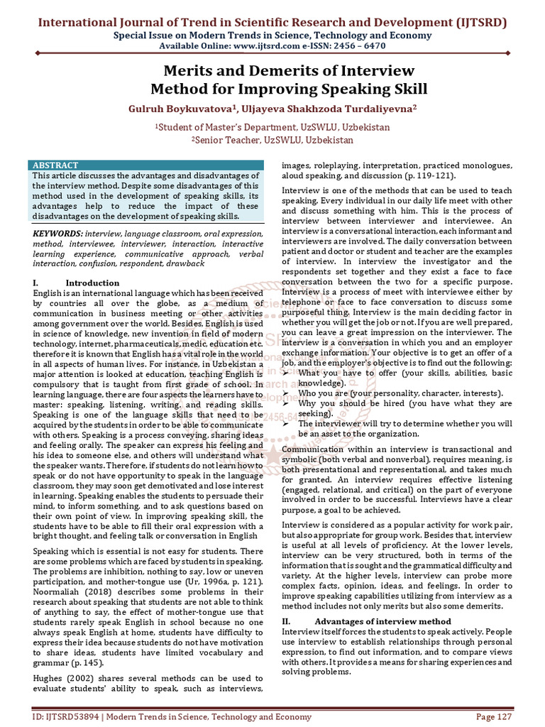Merits and Demerits of Interview Method for Improving Speaking Skill | PDF
