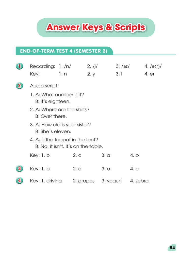 Answer Keys - Scripts - End-Of-term Test 4 (Semester 2) | PDF