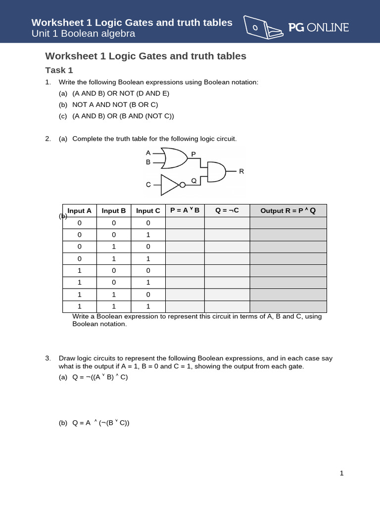 Boolean Algebra Worksheet 1 (1) | PDF