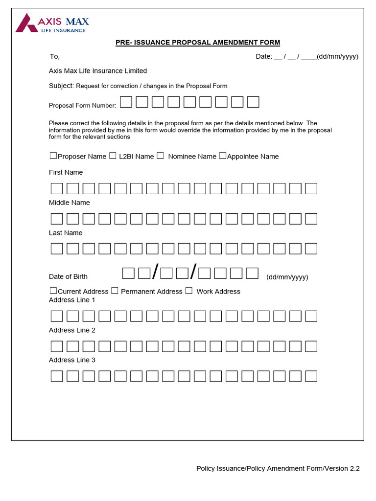 Pre Issuance Amendment Form | PDF