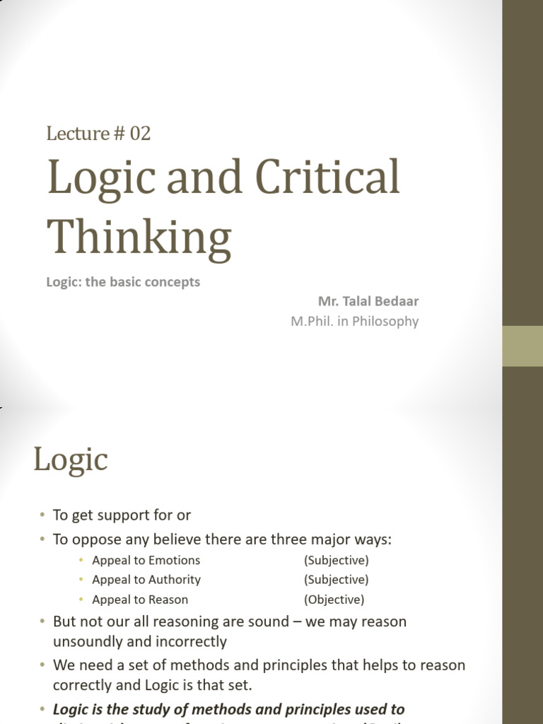 Logic and Critical Thinking Lec 02 Logic the Basic Concepts | PDF ...
