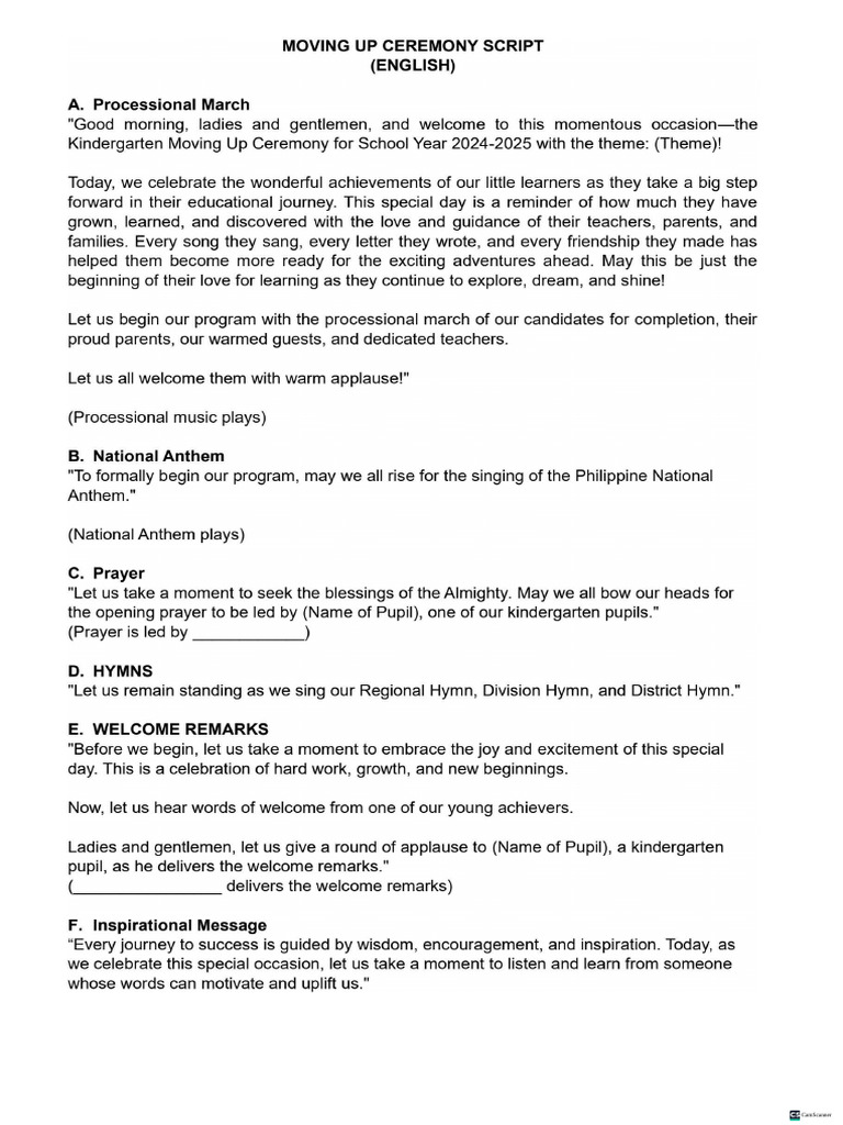 Moving Up Ceremony Script - English(1) | PDF