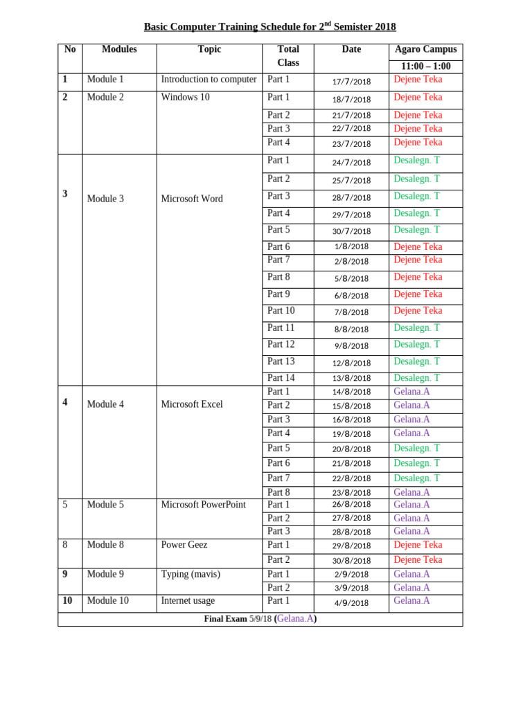 Basic Computer Training Schedule2026 | PDF