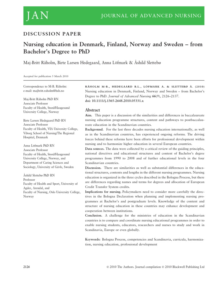 Nursing Education in Denmark, Finland, Norway and Sweden From